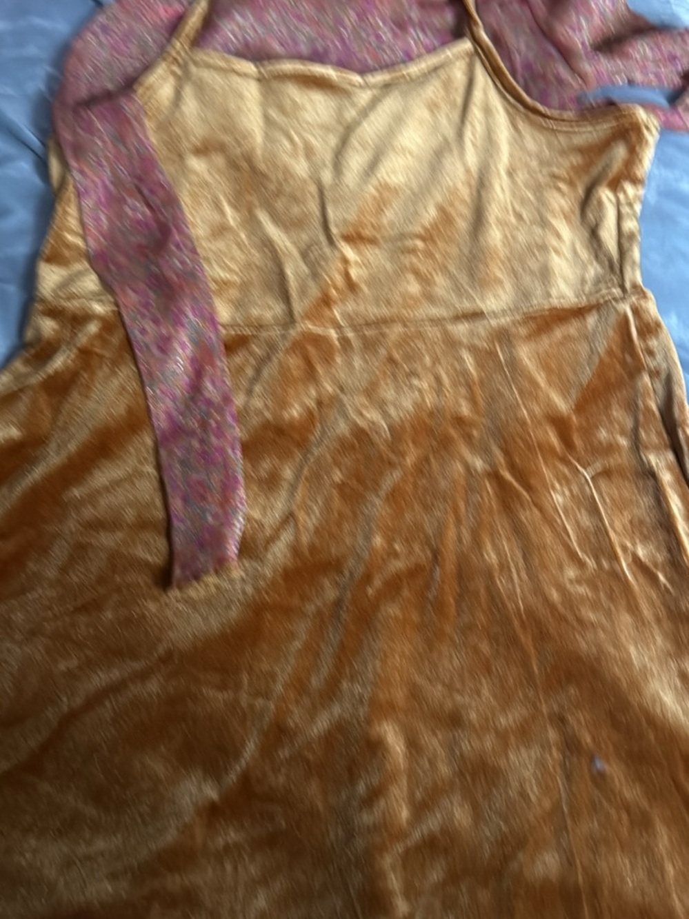 Beautees Gold Velvet Slip Dress with Pink Accent